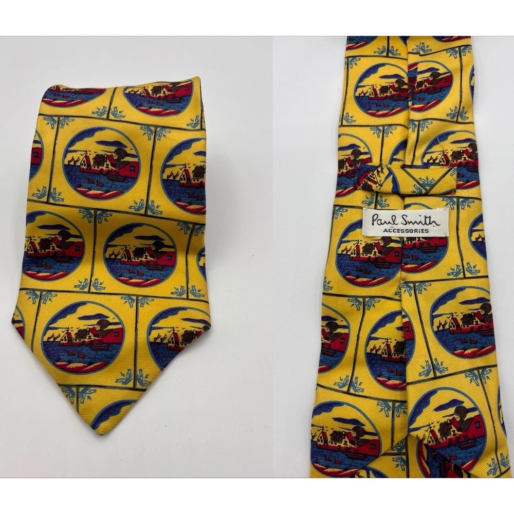 Paul Smith Tie Mens Nautical Coastal Fishing Novelty Silk Hand Made England
